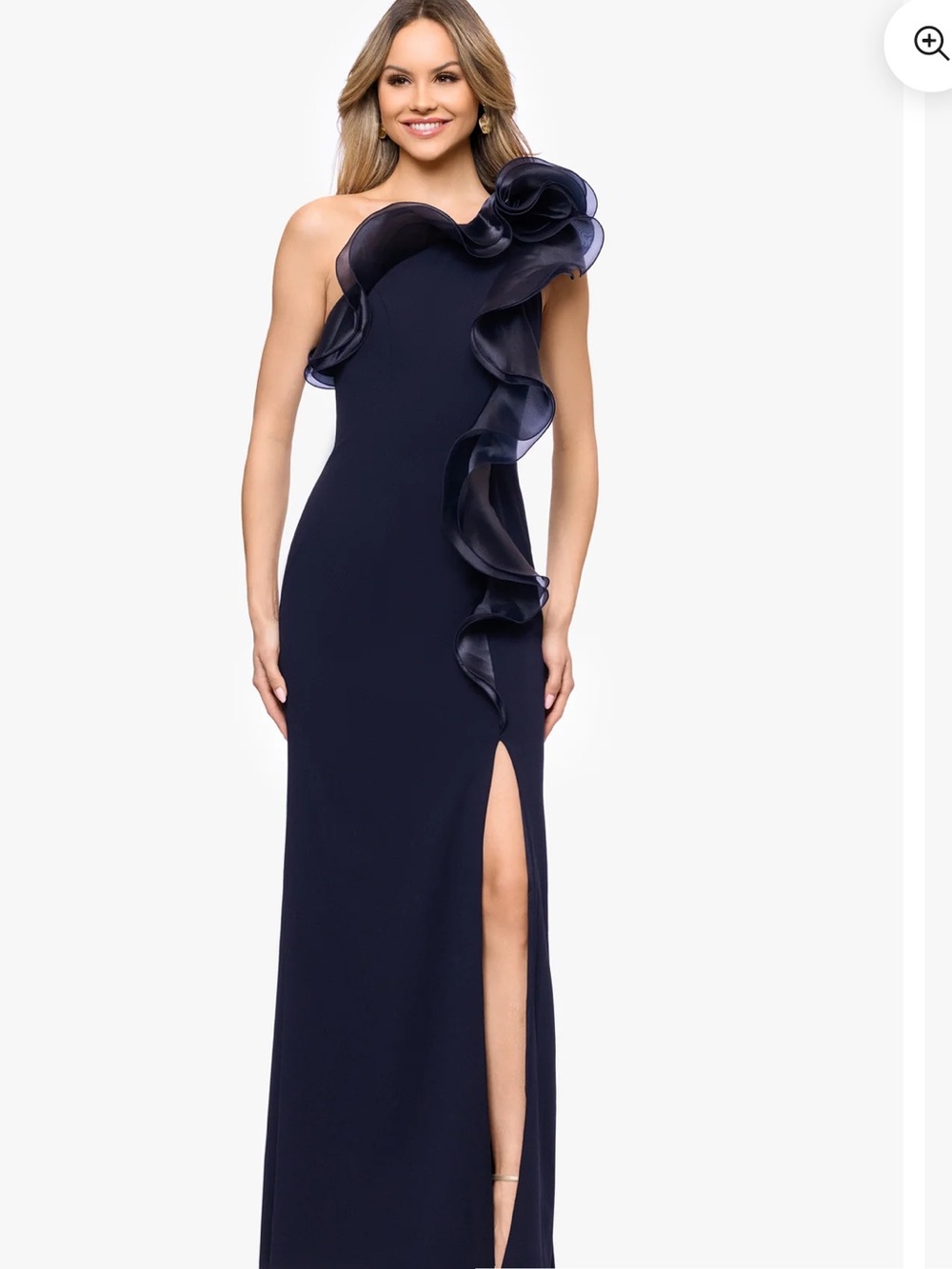 DREA" SCUBA CREPE DROP SHOULDER RUFFLE DRESS - Picture 3 of 6
